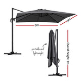 Instahut Outdoor Umbrella 3m Umbrellas Cantilever Stand Sun Roma 360 Degree Charcoal UMB-ROMA-5TIL-CO