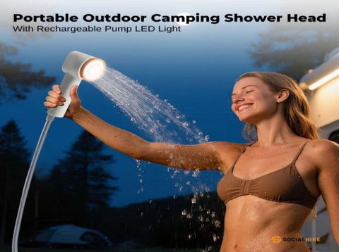 Social Hike Portable Camping Shower Head - Outdoor Rechargeable Pump LED Light V238-SUPDZ-41365023522896
