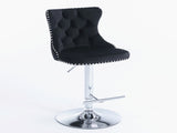 4x Height Adjustable Swivel Bar Stool Velvet Studs Barstool with Footrest and Chromed Base- Black V226-SW1712BK-2