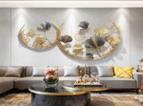 3D Handmade Metal Art Decor,Golden Ginkgo Leaves Metal Decor with Frame, Gold Metal Art V1338-MN-AU-GS1630A