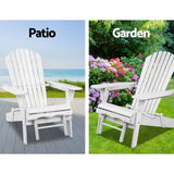 Gardeon 3PC Adirondack Outdoor Table and Chairs Wooden Sun Lounge Beach Patio White FF-BEACH-CHOT-3WH