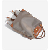 Retro Nylon Backpack PU Leather Color-Block / Packable & Lightweight / 14-inch Laptop Compartment / V1232-TQDNB-001