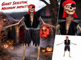 12 Ft Skeleton Pirate Outfit, Giant Skeleton Pirate Costume Accessories Set with Hat & Clothing, V1366-AZ2-W-24905