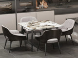 Glossy White Sintered Stone Dining Table With Black Metal Base Frame V767-JJ-XZ329-XNE