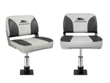 Seamanship 2X Folding Boat Seats with 2X Adjustable Pedestals 3446cm Marine Swivel Low Back 13cm BS-86202-GC-40-3446X2