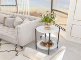 High Gloss Marble Top End Table Coffee Side Table w/ Rustproof Solid Iron Frame V767-XJJ307-BK