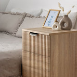 PORTO BEDSIDE TABLE - NATURAL OAK - FLUTED - PULL BLACK V164-ECS13SFB03B