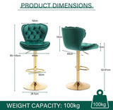 SERENIT Swivel Bars Set of 2 Counter Height Barstools with Back Velvet Upholstered Adjustable V255-GP2210R-EMGREEN