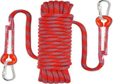 Climbing rope 10 meters - 1000 kg tensile strength - including 2 carabiners - red V1188-MS101-01641-1