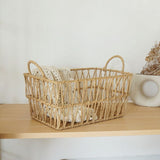 Handwoven paper rope storage basket with a rectangular design and two handles perfect for V1265-AU-042-XIAO