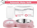 Cat Food and Water Bowl 2 in 1 with Automatic Water Dispenser Pink, 500 ml V1237-ZY-818-304