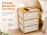 3 Drawer Bamboo Storage Chest Fabric Drawers Multi-Purpose Organiser for Bedroom Bathroom Laundry V1181-HO0421-NEW