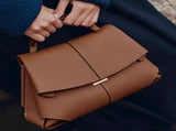 Brown Elegant Womens Genuine Cowhide Leather Top Handle Satchel - Chic Flap Crossbody Shoulder Bag V888-ELOSUNG32066