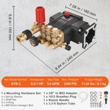 VEVOR Pressure Washer Pump, 19 mm Shaft Horizontal Triplex Plunger, 3700 PSI, 2.5 GPM, Replacement V952-HZQZBHZ34INCHI62CV0