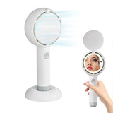 Mini Handheld Fan with LED Light Makeup Mirror Rechargeable Portable Fan Black V1263-JX-7309-1