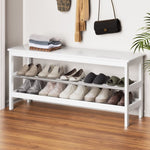 Artiss Shoe Rack Cabinet Bamboo Bench 10 Paris White FUR-S-SHOE-BEN03-WH