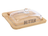 Wood Butter Dish with Clear Glass Lid Cutting Tool Easy to Clean Butter Container for Cheese Cake V1294-YM0901-3118250117111