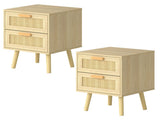 Levede 2x Bedside Tables Set Wooden Side Table Nigntstand Bedroom Rattan Drawers NI1078-NT-2PK-AU