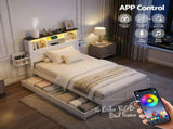 Artiss Single Bed Frame with Storage Drawers White Platform Bedframe with Bookcase Headboard WBED-F-LUMEX-S-WH-AB