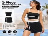Black S Size Women's Linear Sports Set - Polyester Spandex Blend with Adjustable Straps, Removable V888-ELOSUNG53888