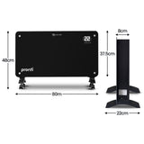 Pronti Glass Panel Convection Heater with Remote Control LED Display Black HEA-GPL-E20-BK