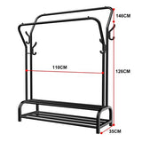 Black Heavy Duty Metal Double Clothes Rail Rack Garment Hanging Shoe Storage Shelf AU V201-QHGMMOREONE031