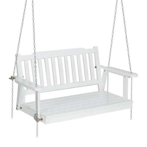 Gardeon Porch Swing Chair with Chain Garden Chair Outdoor Furniture Wooden White ODS-1956W-WH