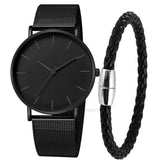 NNEOBA Mens Ultra Thin Magnetic Bracelet Quartz Watch - All-Black Slim Mesh Steel V728-1005004847620538-ALL-BLACK-BRACELE