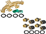 Brass Hose 4 Way Splitter Bundle, Heavy Duty Aluminum Quick Connect Fittings for Yard and V1189-LC-LY-00162