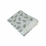 Leaf Printed Premium 60% Cotton 40% Linen Table Cloth with White Lace Edging 140 x 220 cm / 6 Seater V442-LYL-TABLEC-LEAFWHITELACE220-GREEN-RE