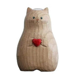 Clearance!Handmade Wooden Cat Vase Solid Wood Handmade Vase Solid Wood Cat Statue Vase Modern Shelf V1366-AZ2-W-21438