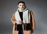 Beige Contrast Edge & Tassel Scarf - Chic Autumn/Winter Neckwear V888-ELOSUNG31029