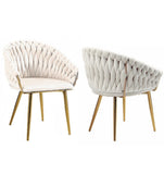 SERENIT Ivory Modern Velvet Dining Chairs, Upholstered Living Room Chair with Woven Back and Golden V255-SE-GP1801-DC-IVORY