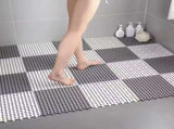 White And Grey DIY Interlocking Non-Slip Floor Tiles - 18-Pack PVC Drainage Mat for Shower & V888-ELOSUNG36086