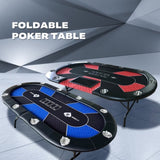 10 Player Foldable Red Color Poker Table Blackjack Texas Holdem Table with Cup Holders V488-POKER - RED