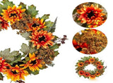 Fall Plastic Hanging Ornament with Sunflowers, Berries and Flowers, Reusable Decoration for Front V1366-AZ2-W-16033
