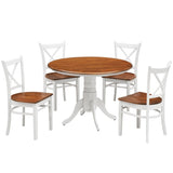 Lupin 5pc Dining Set 106cm Round Pedestral Table 4 Rubber Wood Chair - White Oak V315-VOD-HOBA-5PC-KIT