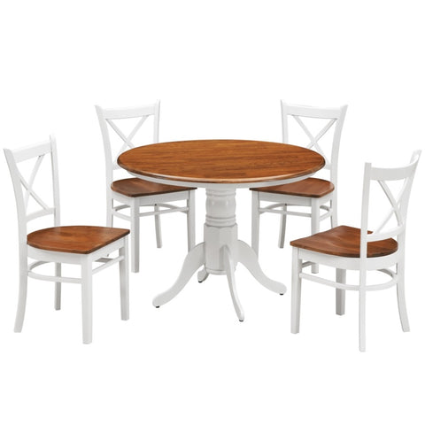 Lupin 5pc Dining Set 106cm Round Pedestral Table 4 Rubber Wood Chair - White Oak V315-VOD-HOBA-5PC-KIT