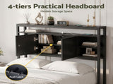 Artiss Bed Headboard King Single Storage Bedhead Charging Station Black BED-HEAD-SOR-KS-BK