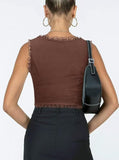 2-Pack Brown French Vintage Lace Splice Camisole - Slim Fit Halter Top with Back Detail and V888-ELOSUNG39533