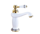 Antique Bronze Basin Faucet Porcelain Handle, Single Lever Deck-Mounted Mixer Tap, Vintage Style V1107-113-85547-BRO