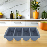 Plastic Utensil Organizer Grey 4 Grid Drawer Tray for Flatware Storage V1369-AZ3-W-14515