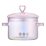 Pink Glass Saucepan with Handle, 6*4 inch Glass Pots for Cooking on Stove, Heart-shaped Lid V1369-AZ3-W-16945