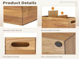 Large Wooden Utensil Holder, 3-Compartment Utensil Organizer for Kitchen, Farmhouse Natural Wood V1369-AZ3-W-08586