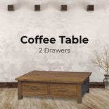 Birdsville Coffee Table 120cm 2 Drawer Solid Mt Ash Timber Wood - Brown V315-VTO-024