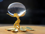 Crystal Ball with Gold Rose Stand, Glass Ball Ornaments Home Fengshui Wedding Table Decor V1370-AZ4-00146