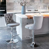 2x Height Adjustable Swivel Bar Stool Velvet Stud Barstool with Footrest and Chromed Base- Gray V226-SW1712GY