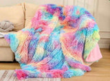 Fuzzy Faux Fur Throw Blanket, Tie Dye Fluffy Blanket, Super Soft Rainbow Blanket for Girls, Luxury V1366-AZ2-W-12602