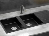 Cefito Kitchen Sink 116x50cm Granite Stone Sink Double Bowl Black SINK-STONE-A-11650-BK
