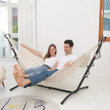 2-Person Bohemian Hammock with Fringes, 500 lbs Capacity, Cotton, Portable for Garden Patio Camping, V1188-MS-325-0987